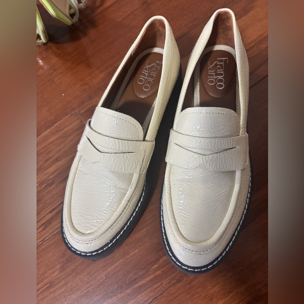 *Used once* FRANCO SARTO ivory patent leather loafers